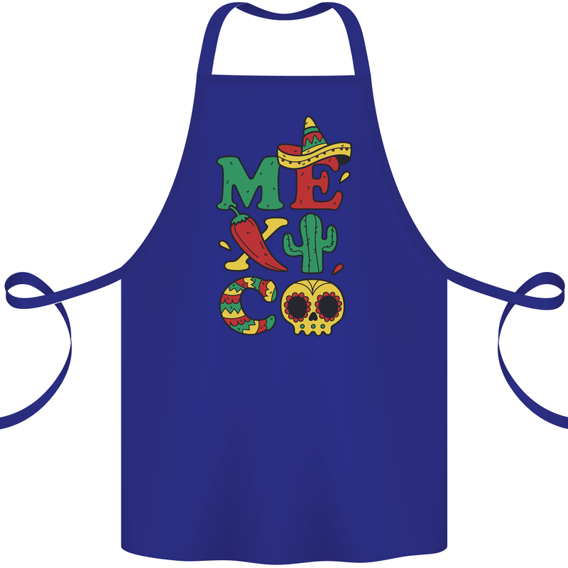 Symbols of Mexico Cotton Apron 100% Organic Royal Blue