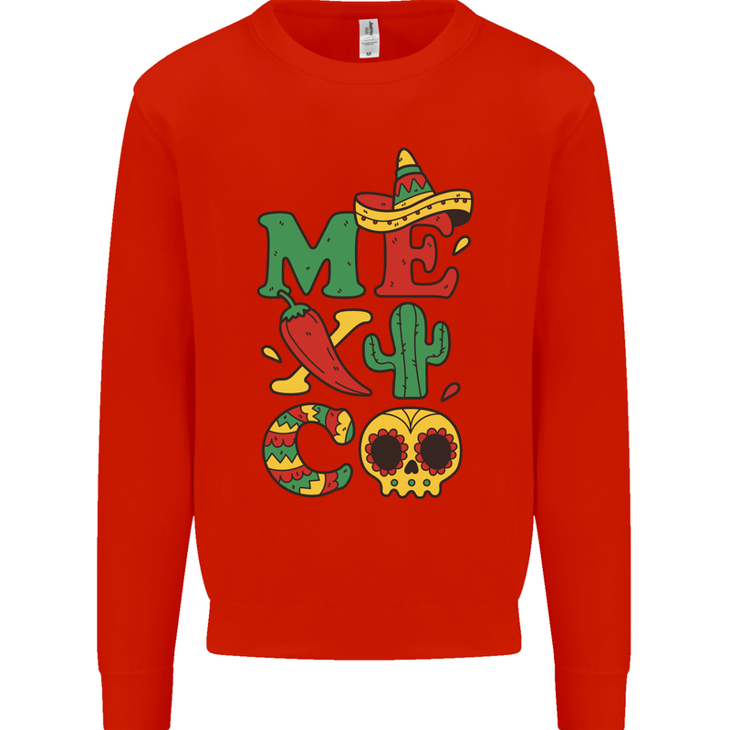 Symbols of Mexico Kids Sweatshirt Jumper Bright Red