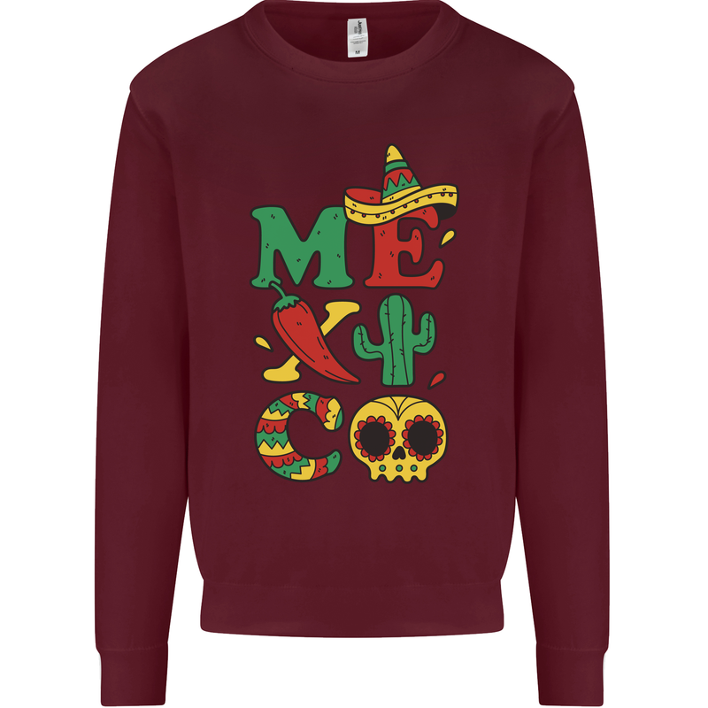 Symbols of Mexico Kids Sweatshirt Jumper Maroon