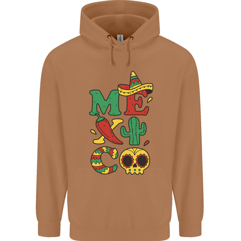 Symbols of Mexico Mens 80% Cotton Hoodie Caramel Latte
