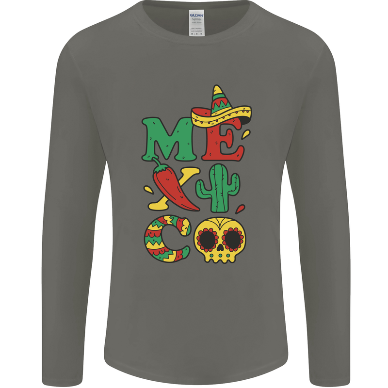 Symbols of Mexico Mens Long Sleeve T-Shirt Charcoal