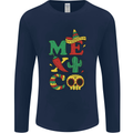Symbols of Mexico Mens Long Sleeve T-Shirt Navy Blue