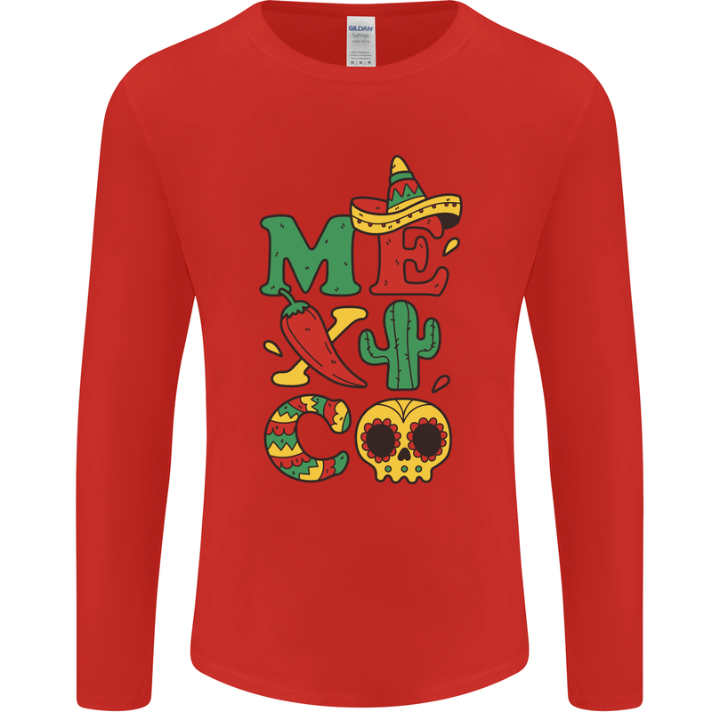 Symbols of Mexico Mens Long Sleeve T-Shirt Red