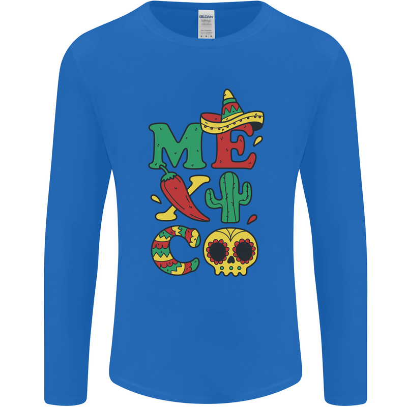 Symbols of Mexico Mens Long Sleeve T-Shirt Royal Blue