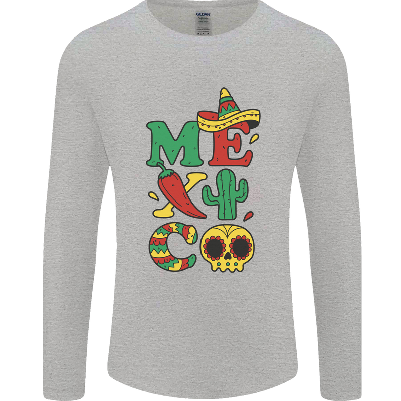 Symbols of Mexico Mens Long Sleeve T-Shirt Sports Grey