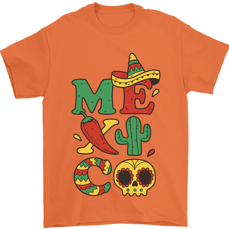 Symbols of Mexico Mens T-Shirt 100% Cotton Orange