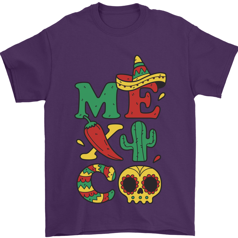 Symbols of Mexico Mens T-Shirt 100% Cotton Purple