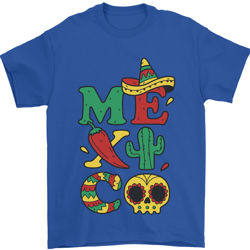 Symbols of Mexico Mens T-Shirt 100% Cotton Royal Blue