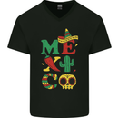 Symbols of Mexico Mens V-Neck Cotton T-Shirt Black