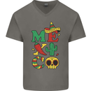 Symbols of Mexico Mens V-Neck Cotton T-Shirt Charcoal