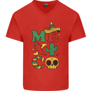 Symbols of Mexico Mens V-Neck Cotton T-Shirt Red