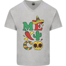 Symbols of Mexico Mens V-Neck Cotton T-Shirt Sports Grey