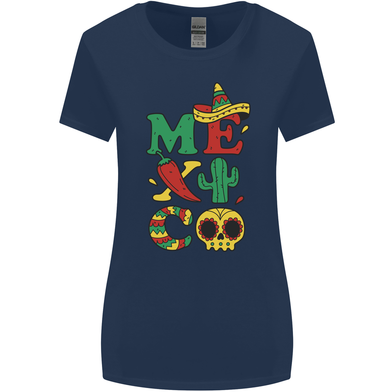 Symbols of Mexico Womens Wider Cut T-Shirt Navy Blue