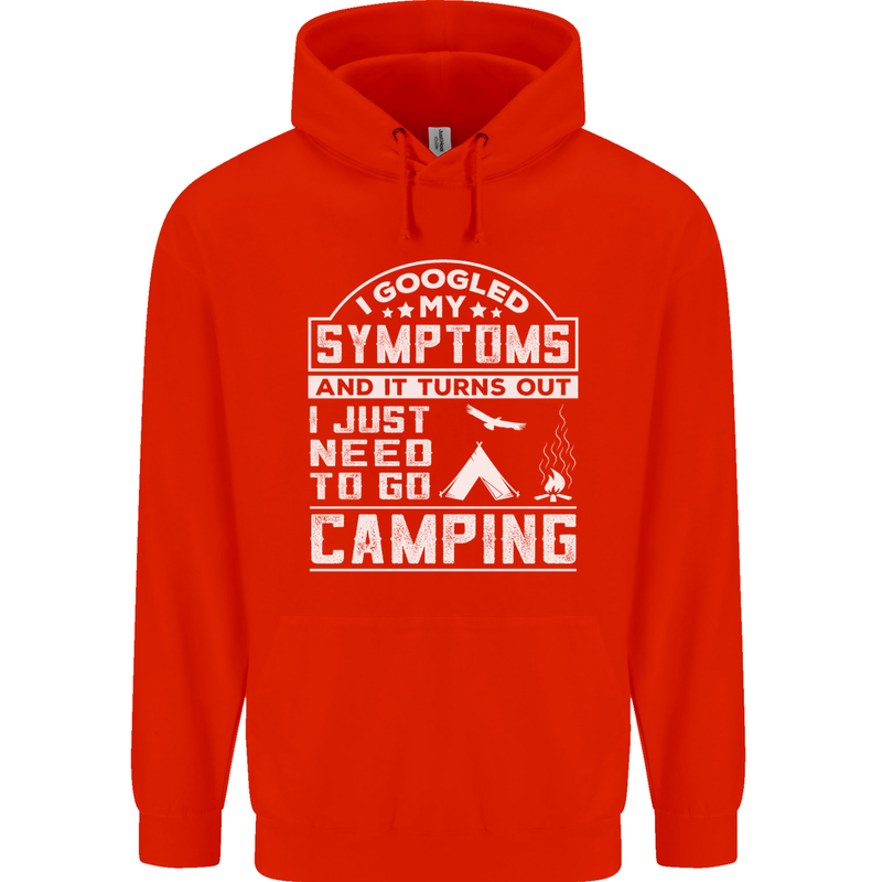 Symptoms I Just Need to Go Camping Funny Mens 80% Cotton Hoodie Bright Red