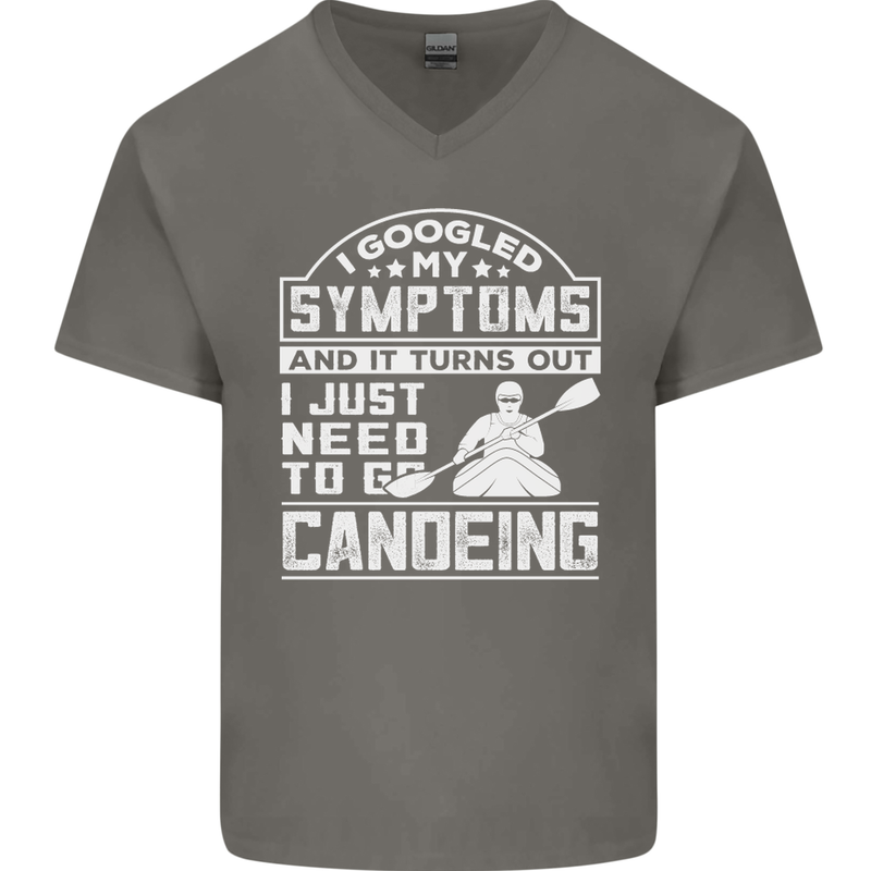 Symptoms I Just Need to Go Canoeing Funny Mens V-Neck Cotton T-Shirt Charcoal