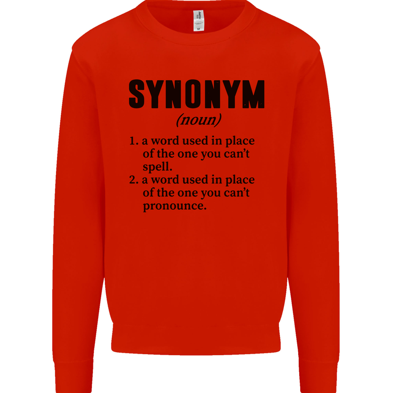 Synonym Funny Definition Slogan Mens Sweatshirt Jumper Bright Red