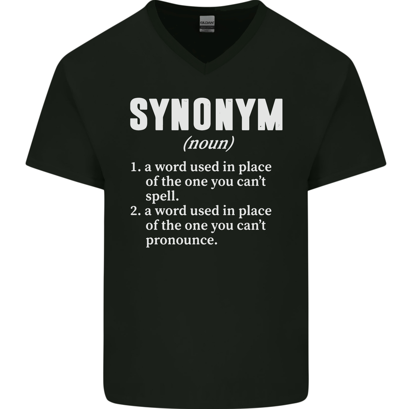 Synonym Funny Definition Slogan Mens V-Neck Cotton T-Shirt Black