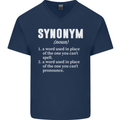 Synonym Funny Definition Slogan Mens V-Neck Cotton T-Shirt Navy Blue