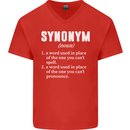 Synonym Funny Definition Slogan Mens V-Neck Cotton T-Shirt Red