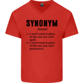 Synonym Funny Definition Slogan Mens V-Neck Cotton T-Shirt Red