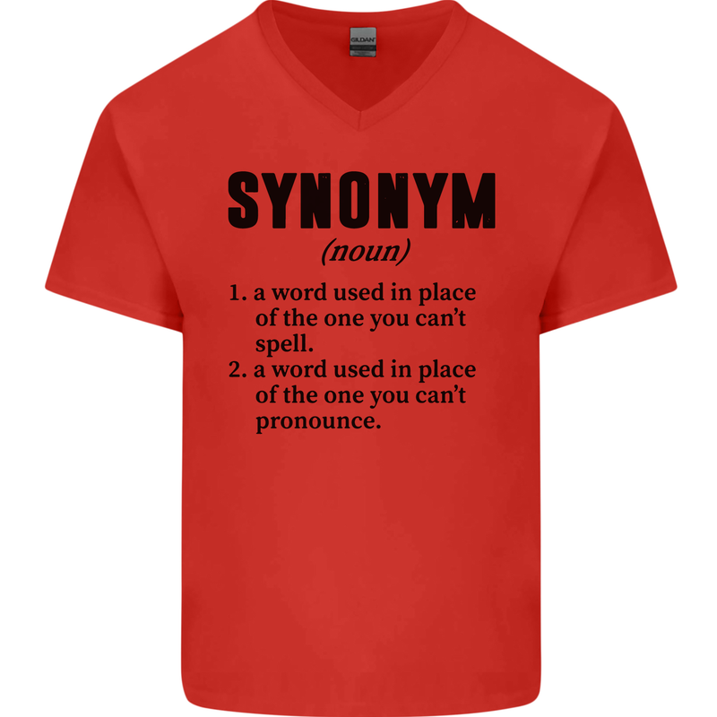 Synonym Funny Definition Slogan Mens V-Neck Cotton T-Shirt Red