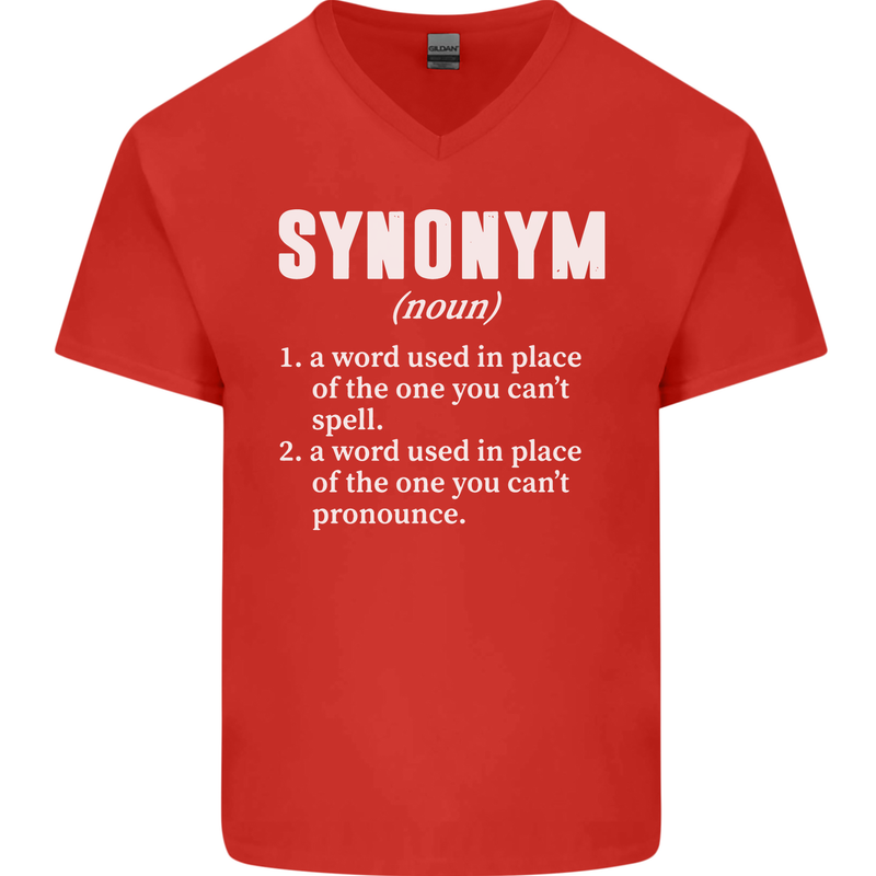 Synonym Funny Definition Slogan Mens V-Neck Cotton T-Shirt Red