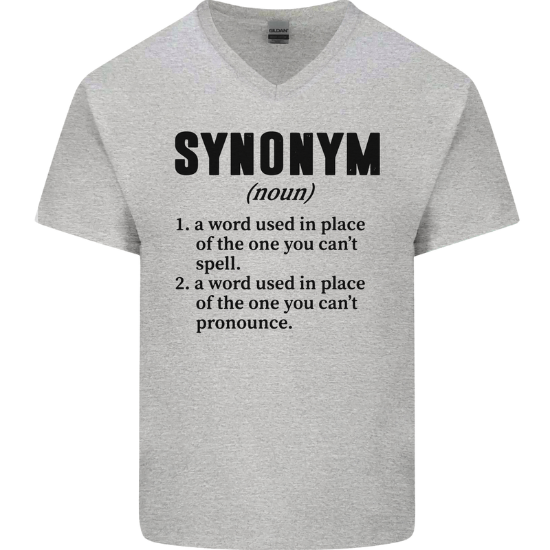 Synonym Funny Definition Slogan Mens V-Neck Cotton T-Shirt Sports Grey