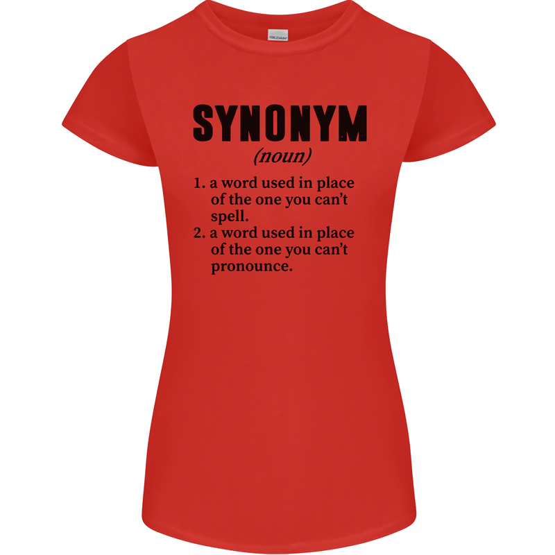 Synonym Funny Definition Slogan Womens Petite Cut T-Shirt Red