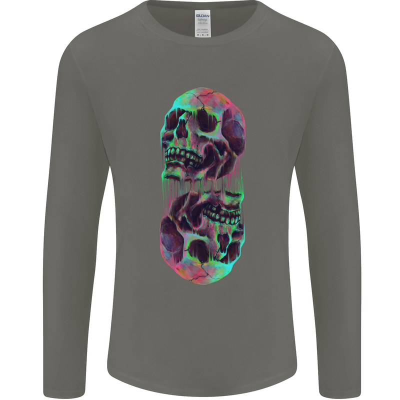 Synthesize Skulls Mens Long Sleeve T-Shirt Charcoal
