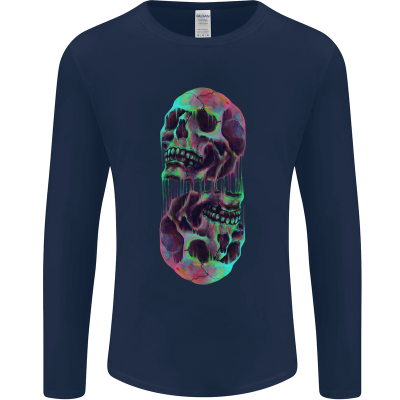 Synthesize Skulls Mens Long Sleeve T-Shirt Navy Blue