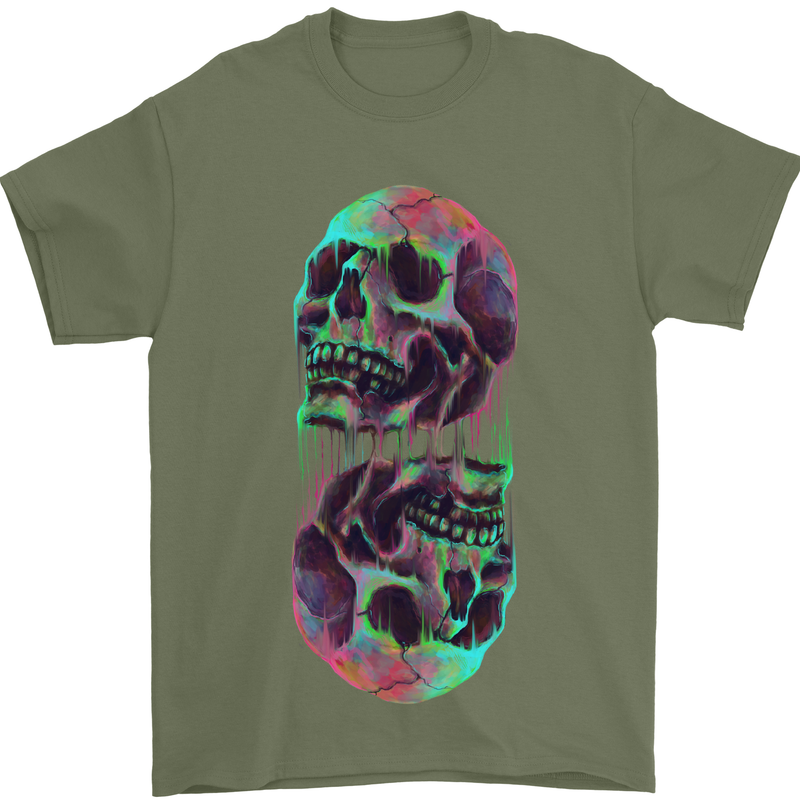 Synthesize Skulls Mens T-Shirt Cotton Gildan Military Green