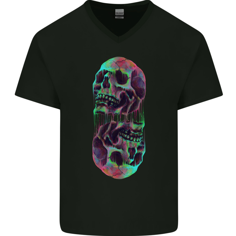 Synthesize Skulls Mens V-Neck Cotton T-Shirt Black