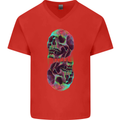 Synthesize Skulls Mens V-Neck Cotton T-Shirt Red