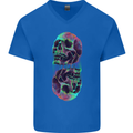 Synthesize Skulls Mens V-Neck Cotton T-Shirt Royal Blue