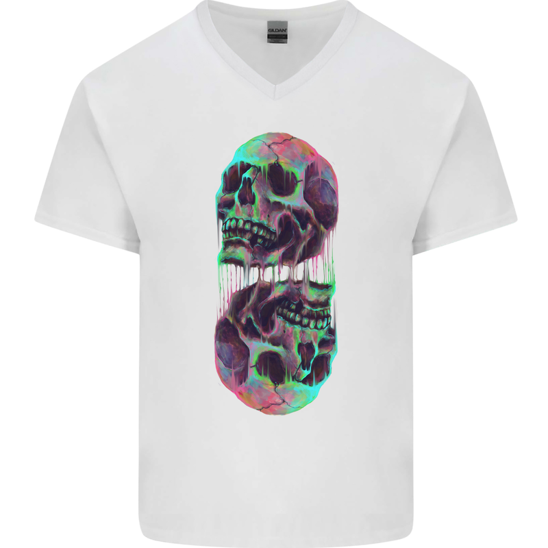 Synthesize Skulls Mens V-Neck Cotton T-Shirt White