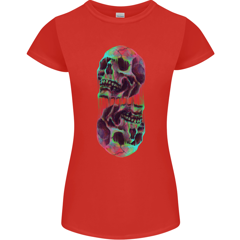Synthesize Skulls Womens Petite Cut T-Shirt Red
