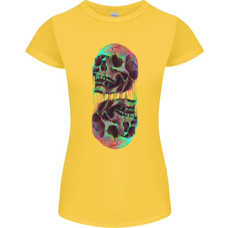Synthesize Skulls Womens Petite Cut T-Shirt Yellow
