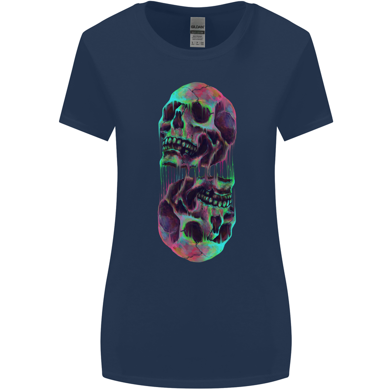 Synthesize Skulls Womens Wider Cut T-Shirt Navy Blue