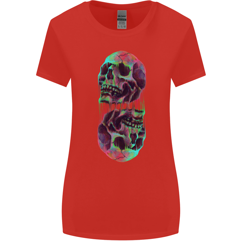 Synthesize Skulls Womens Wider Cut T-Shirt Red