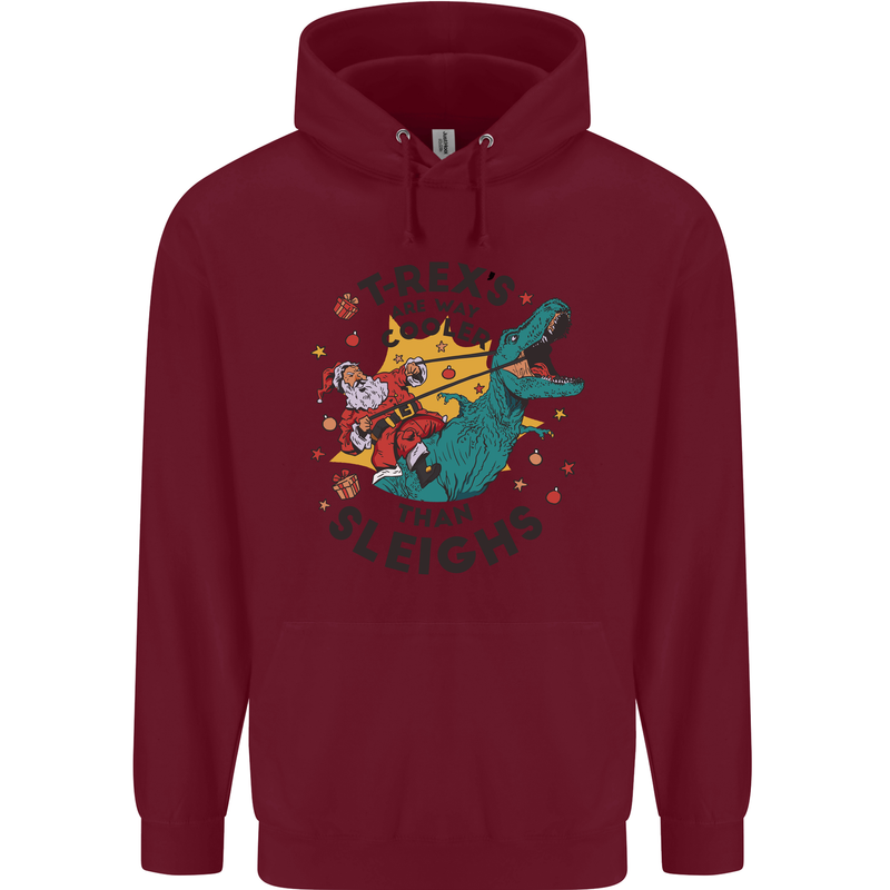 T-Rex Cooler than Sleighs Funny Christmas Childrens Kids Hoodie Maroon