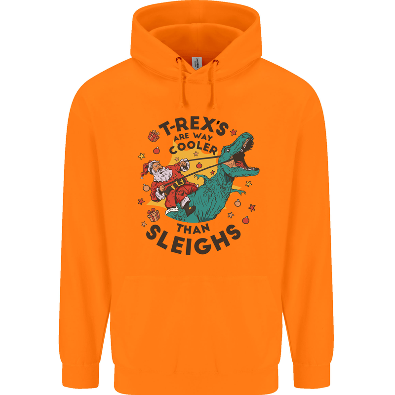 T-Rex Cooler than Sleighs Funny Christmas Childrens Kids Hoodie Orange