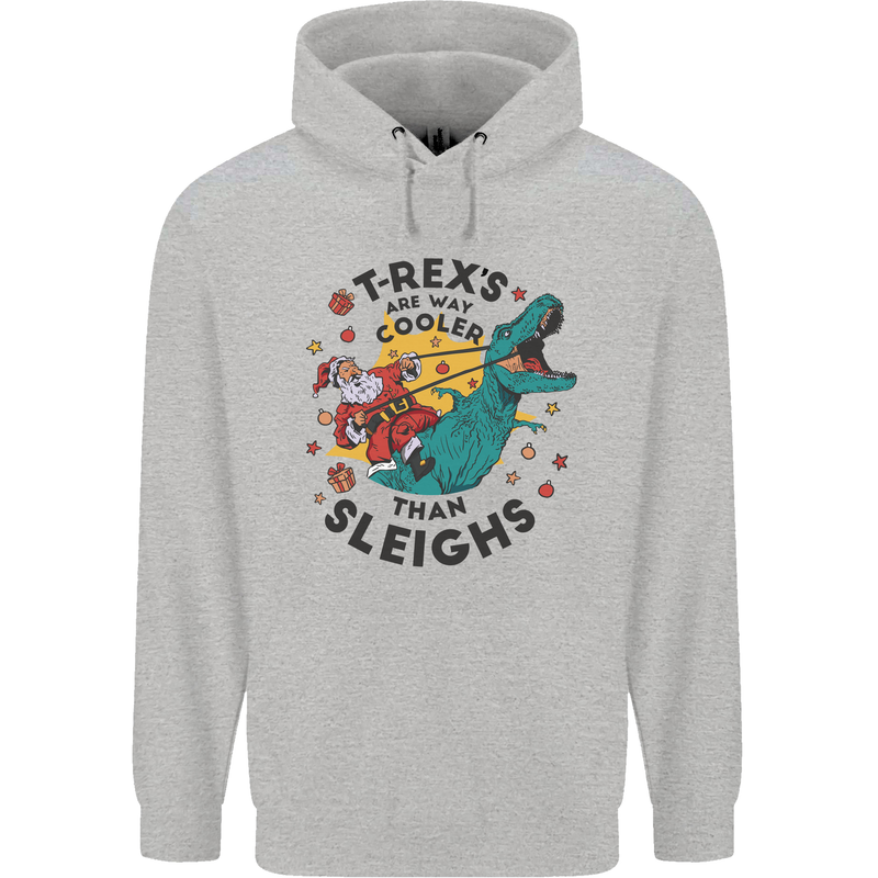 T-Rex Cooler than Sleighs Funny Christmas Childrens Kids Hoodie Sports Grey
