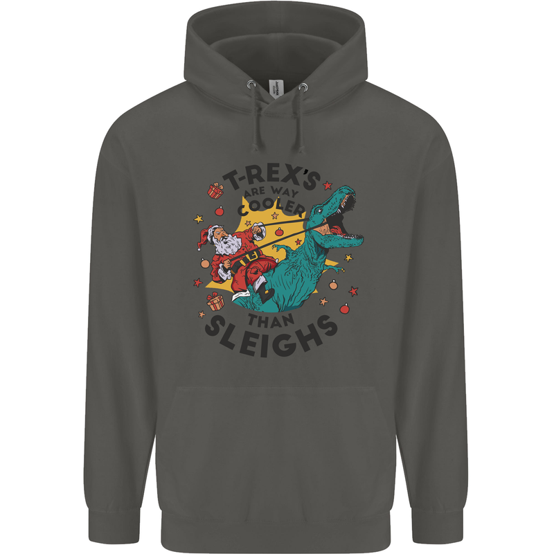 T-Rex Cooler than Sleighs Funny Christmas Childrens Kids Hoodie Storm Grey