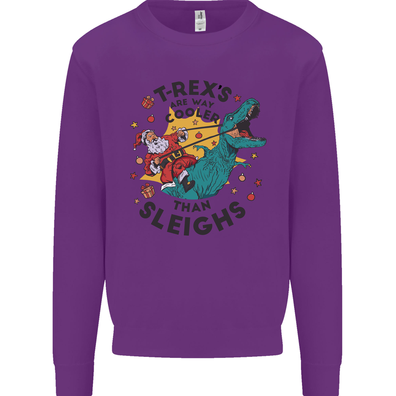 T-Rex Cooler than Sleighs Funny Christmas Kids Sweatshirt Jumper Purple