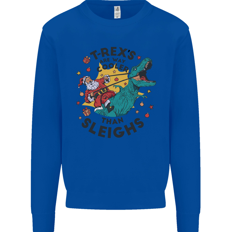 T-Rex Cooler than Sleighs Funny Christmas Kids Sweatshirt Jumper Royal Blue