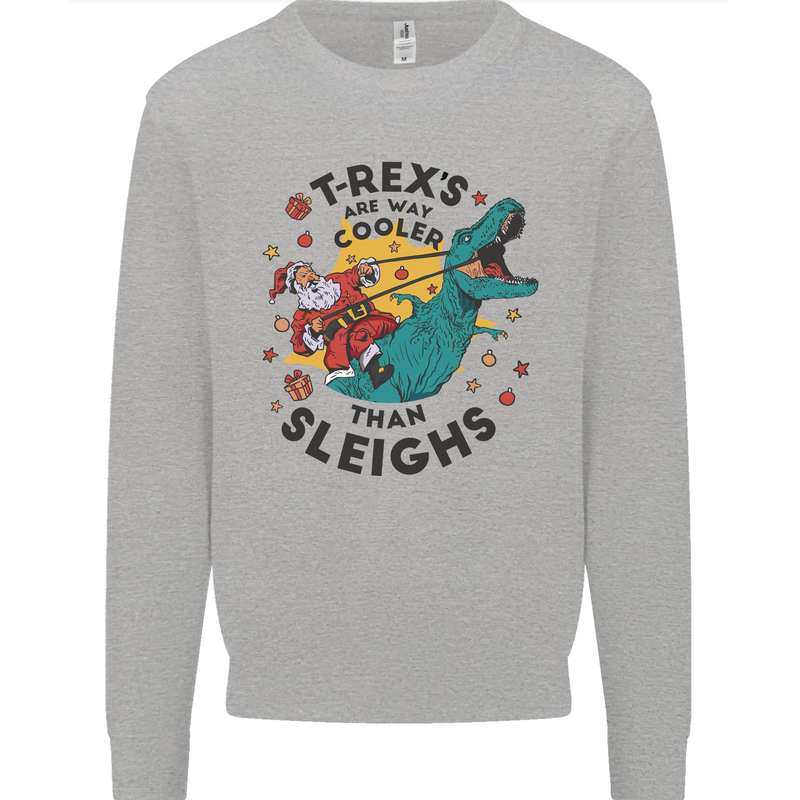 T-Rex Cooler than Sleighs Funny Christmas Kids Sweatshirt Jumper Sports Grey