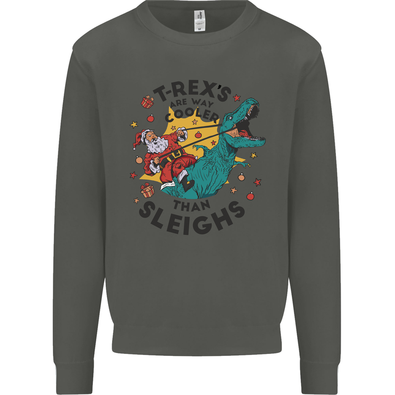 T-Rex Cooler than Sleighs Funny Christmas Kids Sweatshirt Jumper Storm Grey