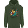 T-Rex Cooler than Sleighs Funny Christmas Mens 80% Cotton Hoodie Forest Green