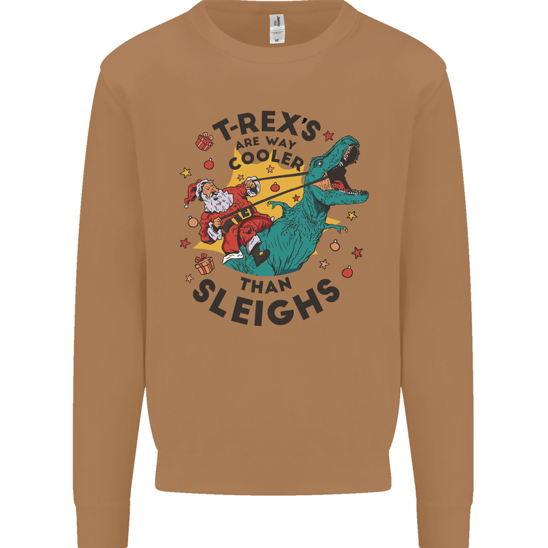 T-Rex Cooler than Sleighs Funny Christmas Mens Sweatshirt Jumper Caramel Latte