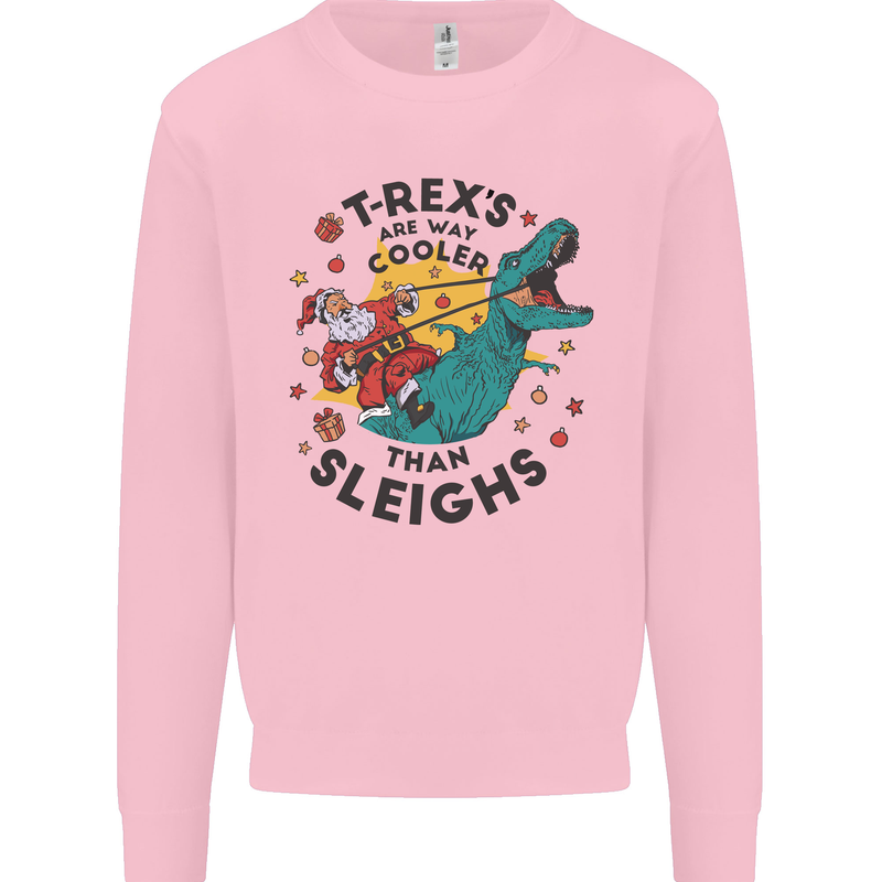 T-Rex Cooler than Sleighs Funny Christmas Mens Sweatshirt Jumper Light Pink